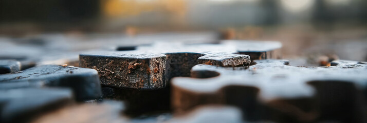 Close-up of Interlocking Metal Puzzle Pieces