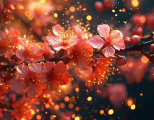 Sticker - Pink Blossoms with Sparkling Lights