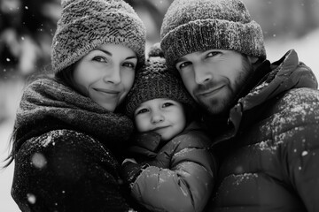 Wall Mural - Happy family enjoying winter vacation in the mountains