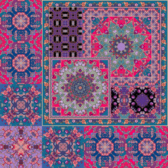 Wall Mural - beautiful patchwork pattern in vintage style. endless decorative ornament with mandala, flowers and 
