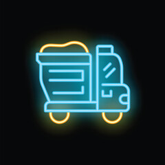 Wall Mural - Glowing neon icon of a dump truck carrying a load, perfect for representing construction or transportation