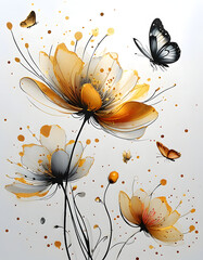 Poster - Abstract Floral Design with Butterflies