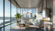 © Kosin - Luxurious condo with panoramic views of power plant, featuring modern decor, large windows, and cozy fireplace. serene atmosphere invites relaxation and comfort