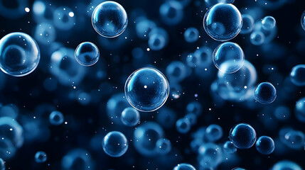 Abstract digital spheres in motion, floating in dark space, concept of technology, science, or futuristic design