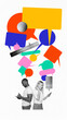 © master1305 - Young man and woman surrounded by many colorful speech bubbles and using smartphones for exchanging messages. Digital interaction. Concept of online communication, networking, social media