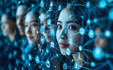 Aufkleber - Global communication network concept with multinational team using social media, cultural diversity and technologydriven collaboration, ultrarealistic, 8K
