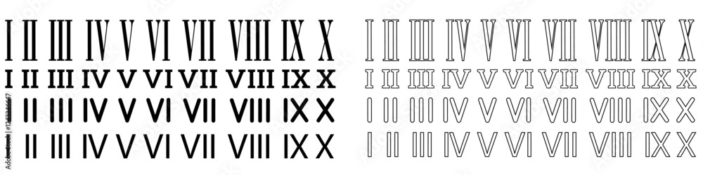 Roman numerals icon vector set. Dial illustration sign collection ...