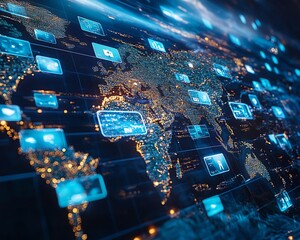 Aufkleber - Diverse multinational team collaborating globally through social media, powered by a hightech communication network, futuristic global interaction, ultradetailed, 8K