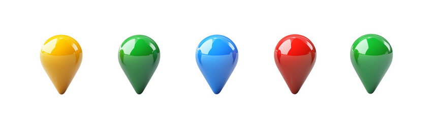 Colorful Glossy Map Markers Location Icons Navigation GPS App Design, Transparent Background, Ai Generative Images