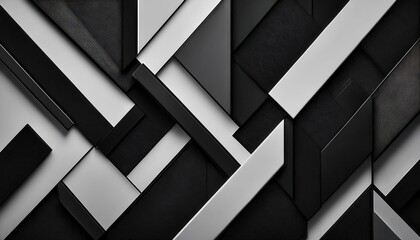 Poster - geometric abstract black and white panel design for modern wall art or background with layered 3d texture