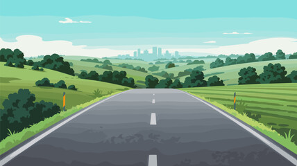 road leading to city skyline landscape