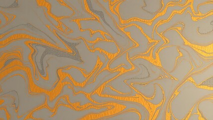 Swirling orange and gold marbled pattern on a gray surface, metallic, art, gray