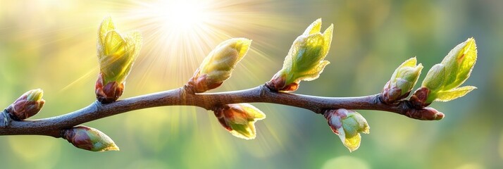 Canvas Print - Sunlight Shining Through Fresh, Green Spring Leaves on a Branch, Signifying New Beginnings