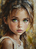 Portret małej dziewczynki, malarstwo olejne, dekoracja generative ai
