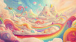 © Kosin - whimsical landscape featuring colorful clouds, vibrant rainbows, and playful swirls creates dreamy atmosphere. This enchanting scene invites imagination and joy