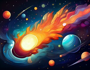 Wall Mural - cute colorful cartoon meteor
