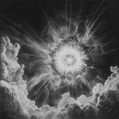 Poster - Distant star explosion captured with pencil showing dynamic energy and cosmic phenomena