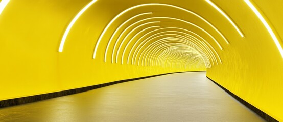 Wall Mural - A yellow-backgrounded golden abstract tunnel with space left for text