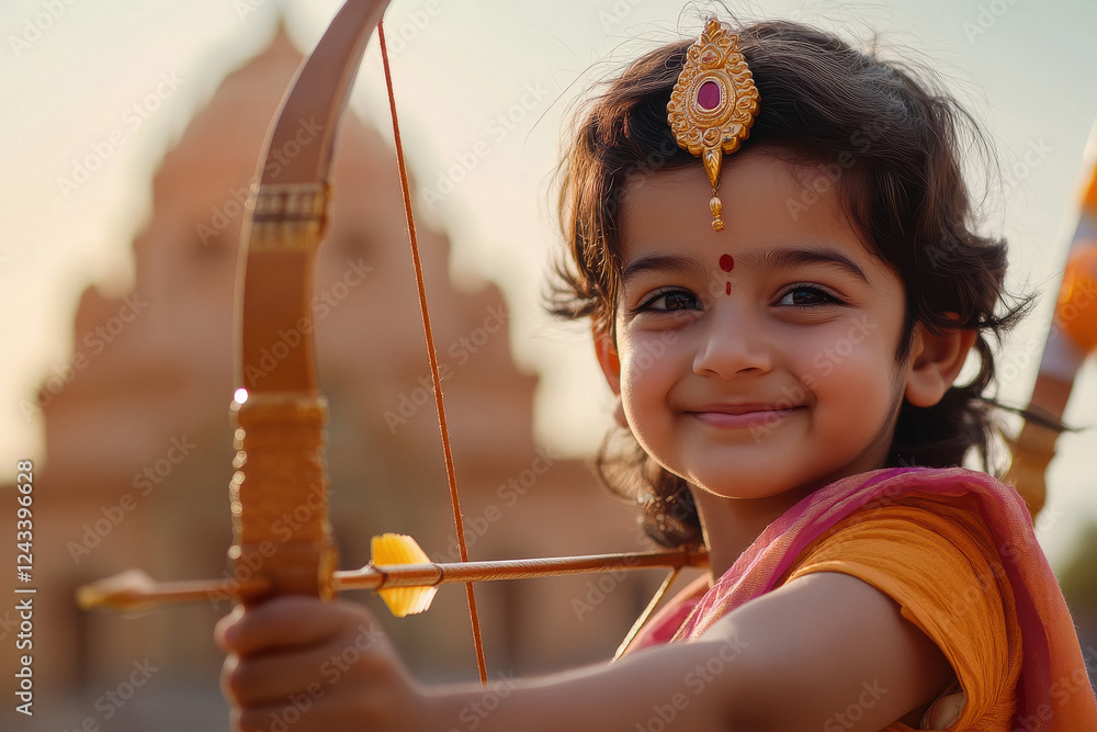 cute indian little boy in lord rama costume holding bow and arrow Stock ...