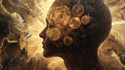 Aufkleber - Mystical profile of a man filled with nature-inspired elements in an ethereal landscape