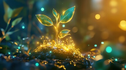 Aufkleber - Harmonious blend of natural growth symbols in a glowing forest setting at dusk