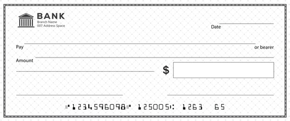 Wall Mural - empty money cheque. bank check. check book template with pattern and blank fields. currency payment 