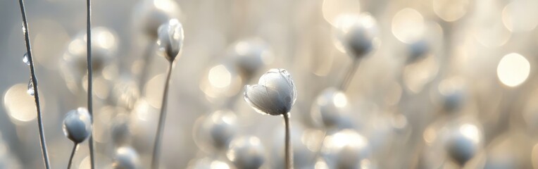 Poster - Elegant pale silver and bright white bokeh dots create a serene atmosphere evoking purity in a natural setting