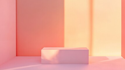 Aufkleber - Softly illuminated minimalist space featuring a gradient wall in muted pink and peach tones perfect for modern design
