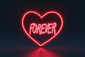 neon heart sign glowing with the word forever in a dark setting