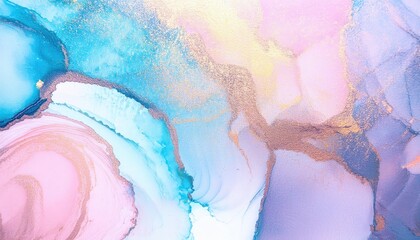 Poster - ethereal watercolor texture with blue, pink, and gold marbling, luxurious abstract background for modern digital art