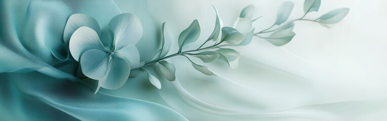 Poster - Elegant pale blue and teal haze evokes serenity with delicate floral accents
