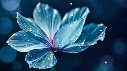 Wall Mural - magical blue flower blooming in 4k seamless loop. sparkling petals, fairytale background for fantasy