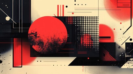 Aufkleber - Bold red and black geometric design with dynamic patterns conveying power and intensity