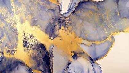 Aufkleber - luxury abstract fluid art with deep blue and gold texture, modern marble painting with metallic effect for wall decor and design

