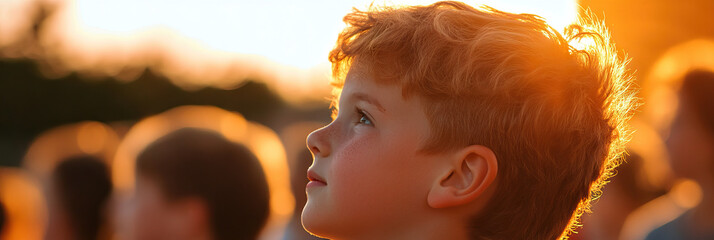 Wall Mural - Young Boy's Profile at Sunset