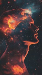 Poster - Mystical profile with glowing sunsets and starlit skies embodying harmony and balance of the cosmos
