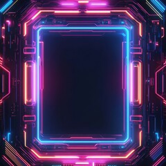 Poster - Futuristic tech-themed frame featuring vibrant neon lights and intricate circuitry designs