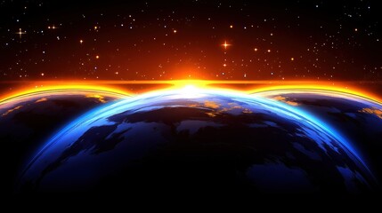 Wall Mural - Stunning Sunrise Over Earth From Space, Orange And Blue Hues, Pixel Art Style