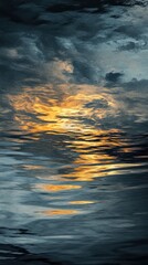 Poster - Stormy reflection in deep gray and indigo waters at twilight with hints of orange on the horizon