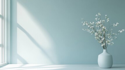 Aufkleber - Elegant floral arrangement in a serene, icy blue environment with soft natural light filtering through the window