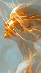 Poster - Mystical depiction of a gymnast's face illuminated by warm, ethereal light with flowing textures and gentle expression