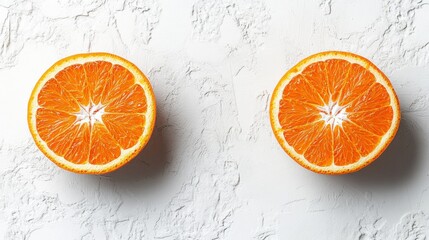 Wall Mural - Two Halved Oranges on White Textured Background