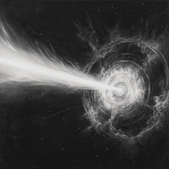 Poster - Distant quasar emitting powerful energy with spiraling jets and cosmic surroundings