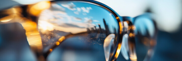 Wall Mural - Sunglasses Reflecting Sunset and Cityscape