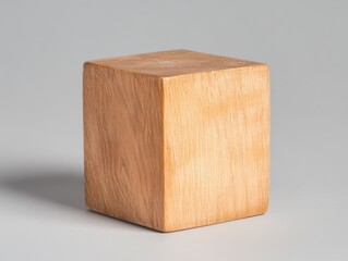 Wooden cube on gray background with smooth natural finish