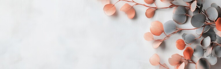 Fototapete - Elegant composition of soft peach and gray leaves blending seamlessly on a textured background