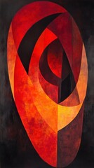 Aufkleber - Overlapping shapes in fiery red and deep black create a dynamic and bold abstract composition