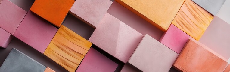 Poster - Minimalist composition of colorful textured blocks arranged in a creative layout on a neutral background