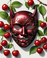 Wall Mural - heart with cherry and mask