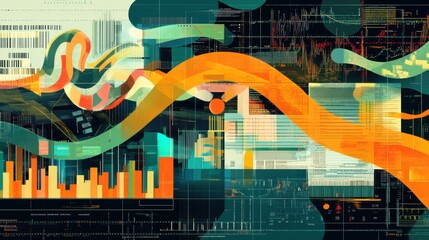 Poster - Abstract design showcasing the dynamic interplay of stocks and bonds with vibrant colors and vivid patterns in a modern aesthetic